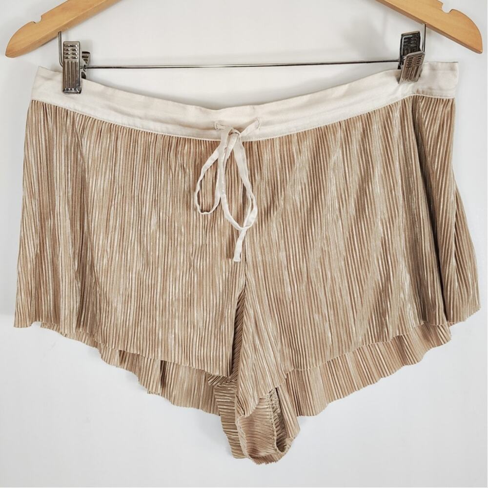 Victorias Secret Womens Gold Pleated Sleep Shorts Drawstring Waist Pajamas Large